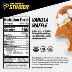 Honey Stinger Organic Energy Waffle, Vanilla, Caffeine Free Healthy Snack, 1.06