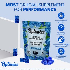 Blue Razz Creatine Monohydrate Gummies 120 Gummies w/ Magnesium Create Bloom