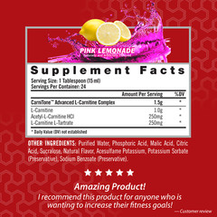 L-CARNITINE Fat Loss – Metabolism Activator – Pink Lemonade 1500mg / 24 Servings