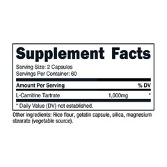 Nutricost L-Carnitine Tartrate 1000MG Per Serving 240 Caps 120 Servings