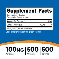 Nutricost Caffeine Pills 100mg, 500 Capsules 500 Count (Pack of 1)