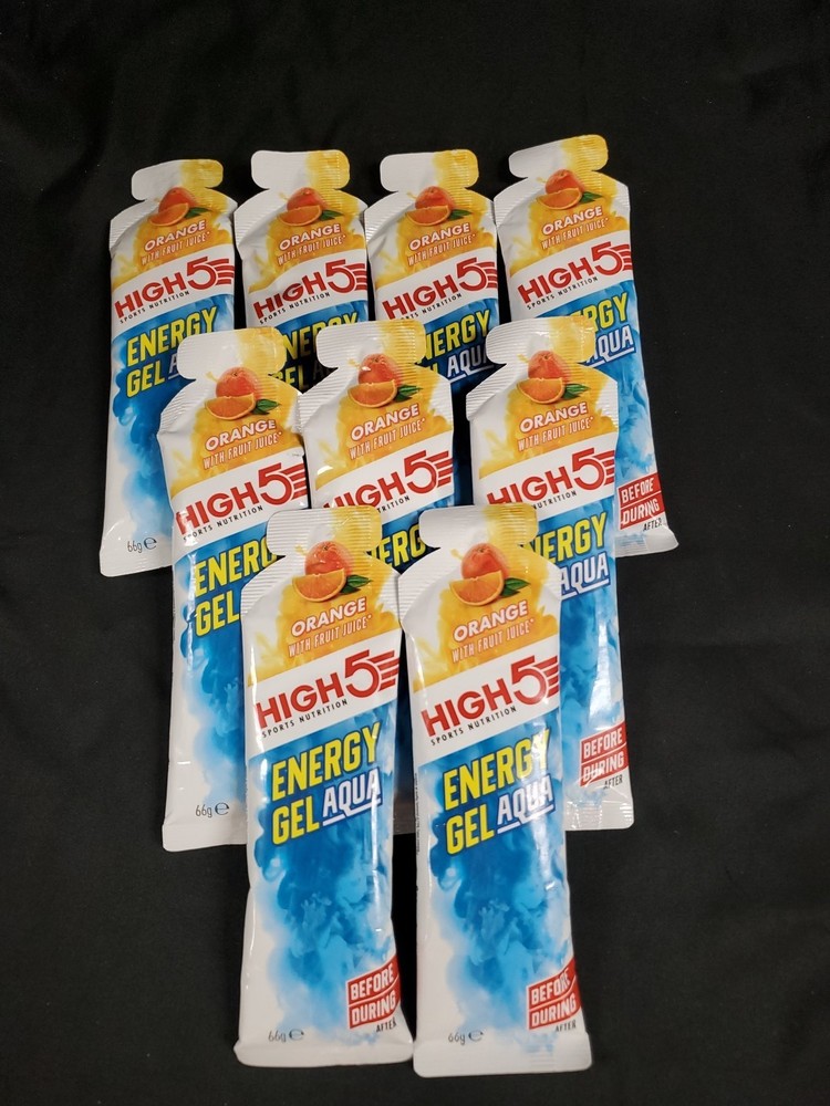 Lot of 9 HIGH5 Energy Gel Aqua Liquid Quick Release 66g Each Orange Exp.02/2026