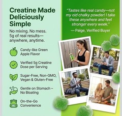 PLANT.O NUTRITION Creatine Monohydrate Gummies Sugar Free 120 Count Green Apple