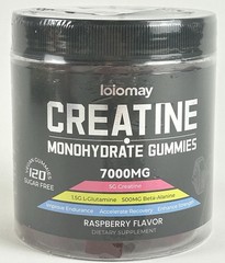 Creatine Monohydrate Gummies 7000mg Raspberry Sugar Free Vegan 120 Count
