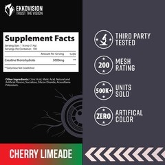 Ekkovision Creatine Monohydrate Powder, Micronized, Cherry Limeade, Pre Worko…