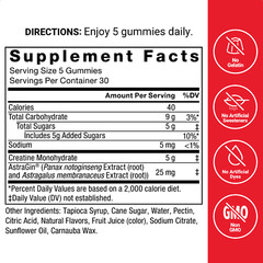 Force Factor Creatine Gummies, Creatine Monohydrate for Muscle Gain, 5g Dose