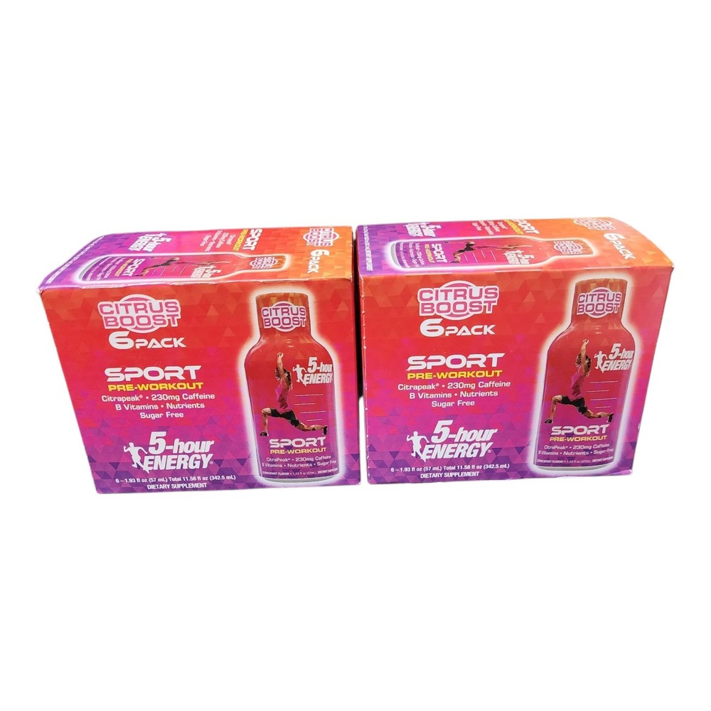 5 Hour Energy 6 Pack Sport PRE WORKOUT 230mg Caffeine Lot Of 2 Sugar Free