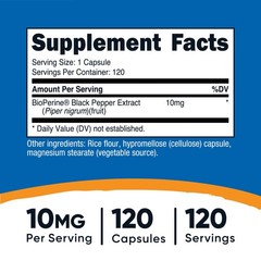 Nutricost Bioperine (Black Pepper Extract), 10mg Per Serving, 120 Capsules