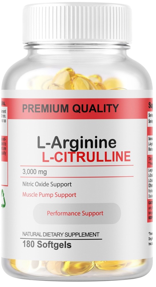 L-Arginine L-Citrulline Nitric Oxide Booster 3000mg, 180 Softgels, 90 Servings