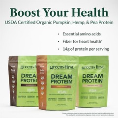 Greens First Dream Protein Plant-Based Vegan Powder – USDA Organic Pumpkin, Hemp