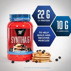 BSN Syntha-6 Blueberry Pancake Protein Powder Whey Casein 28 Servings Fiber