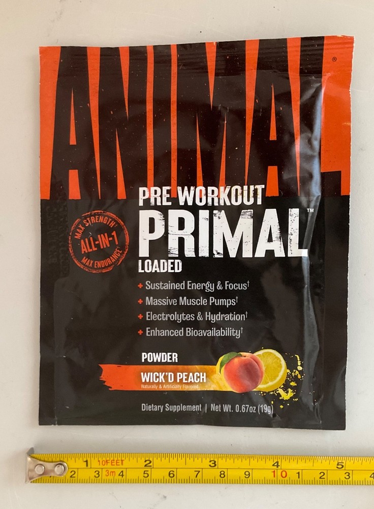 Animal Pre Workout Primal Loaded Wick’d Peach 0.67 oz Single Serving Exp 12/2026