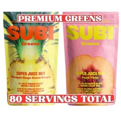 SUBI Greens Super Juice Mix 2 Pack Peach Pineapple Mango 80 Servings