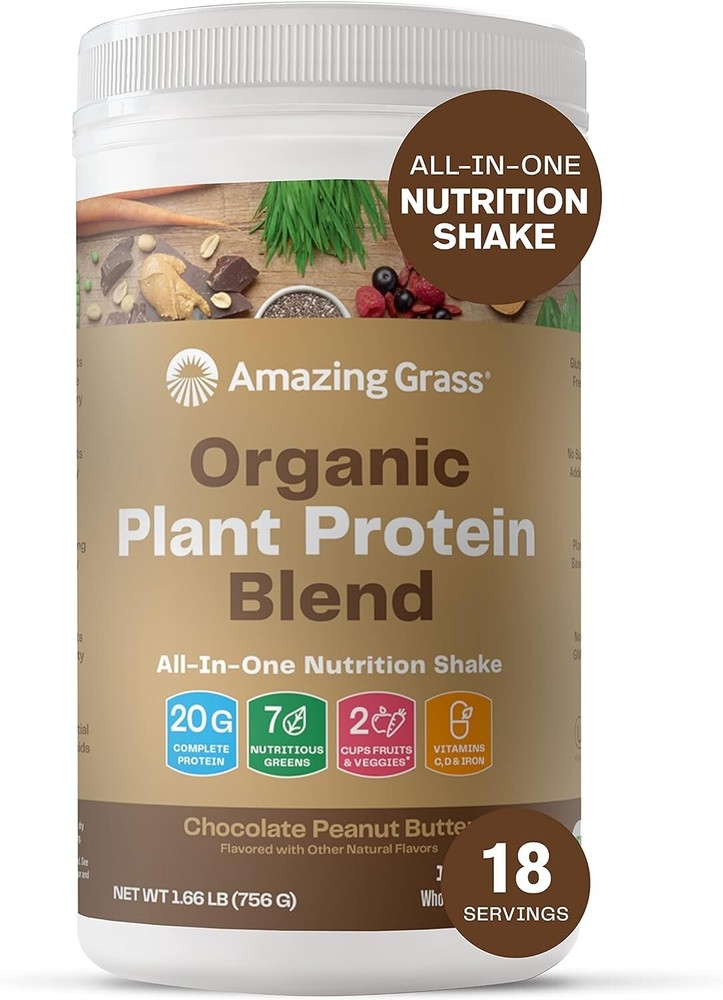 Amazing Grass Organic Plant Protein – NO SUGAR -18 Serv- Chocolate Peanut Butter