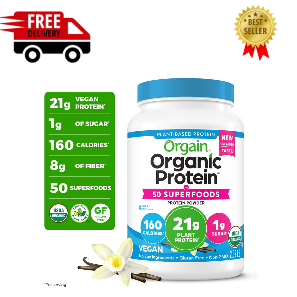 Orgain Organic Vegan Protein Powder 21g + 50 Superfoods Vanilla 2.02lb