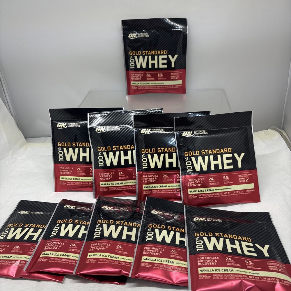 10X Optimum Nutrition Gold Standard 100% Whey Protein Powder 1 SERV VANILLA B95