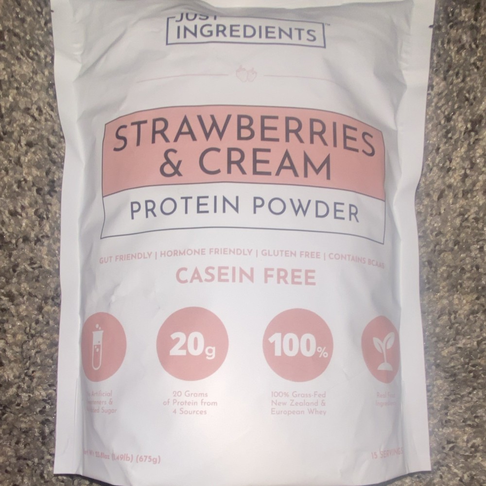 Just Ingredients Strawberries & Cream Protein Powder Casein-Free GF 1.49lb 15sv