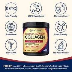 Doctor’s Recipes Multi Collagen Peptides Powder for Women 1 Pound (Pack of 1)