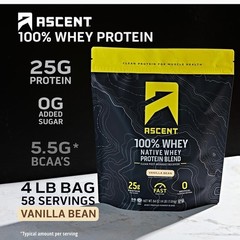 Ascent 100% Whey, Native Whey Protein Blend, Vanilla Bean (4.25 Pounds)