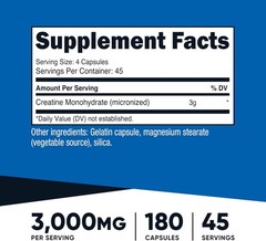 Nutricost Creatine Monohydrate 3,000mg, 180 Capsules 180 Count (Pack of 1)