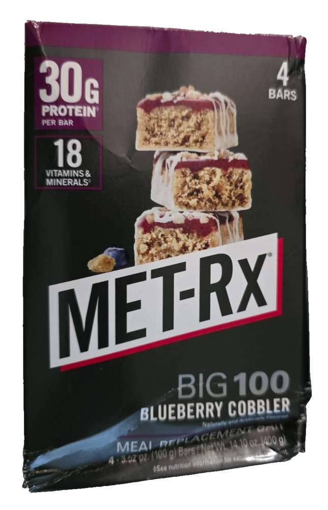 MET-Rx Big 100 High Protein Meal Replacement Bars BLUEBERRY COBBLER 3/2027