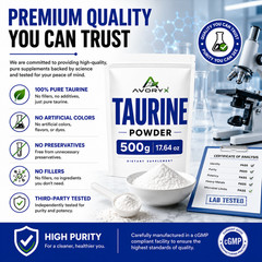 AVORYX Taurine Powder 500g (17.64 oz) Unflavored 100% Pure 2g Scoop Included