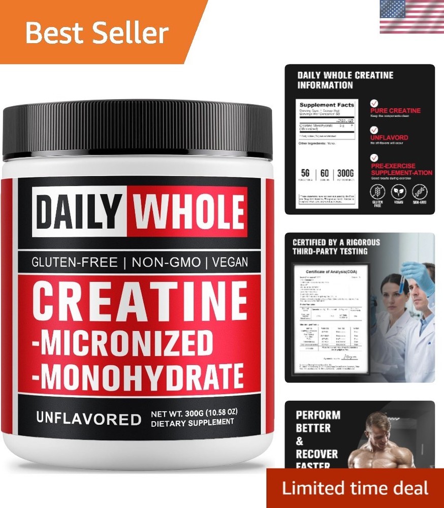 300g of 5000mg Micronized Creatine Monohydrate – Unflavored Supplement
