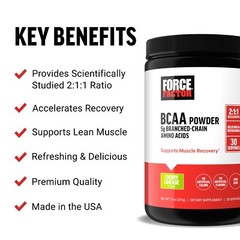 FORCE FACTOR BCAA Powder 2:1:1 ratio, Amino Acid Supplement, 30 Servings