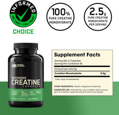 Micronized Creatine Monohydrate Capsules, 2500mg, Keto-Friendly, 100 Capsules