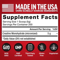 Micronized Creatine Monohydrate Powder, 5g for Muscle Growth & Recovery, Unflavo