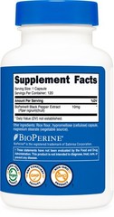 Nutricost Bioperine (Black Pepper Extract), 10mg Per Serving, 120 Capsules