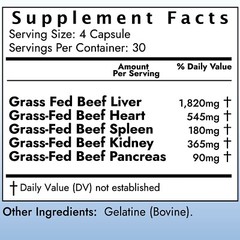 Beef Organs – Capsules, 120 Ct. 3000mg, Grass Fed, Non GMO