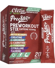 Clean Nutra PreStix Pre Workout 100mg Caffeine Creatine Berry Lemonade 20 Ct