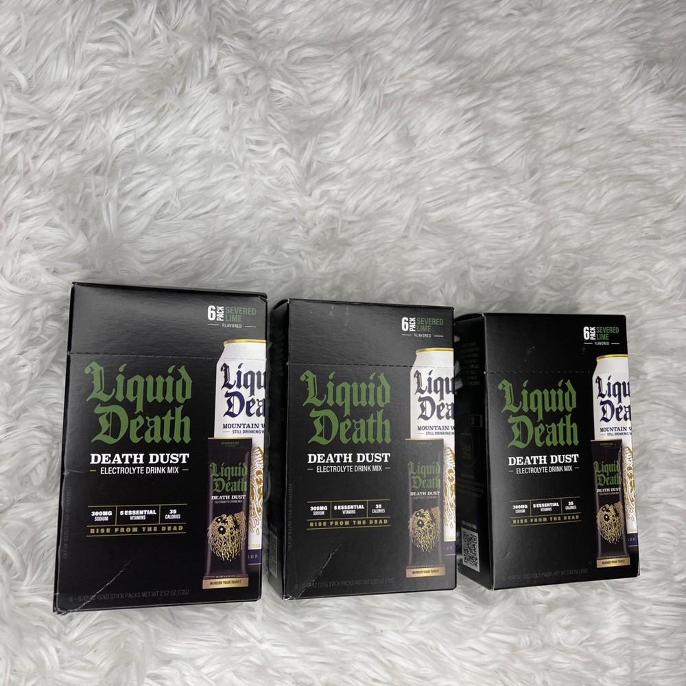 3 Boxes Of Liquid Death Electrolyte Drink Mix Death Dust Lime (18) .42 Oz Packs