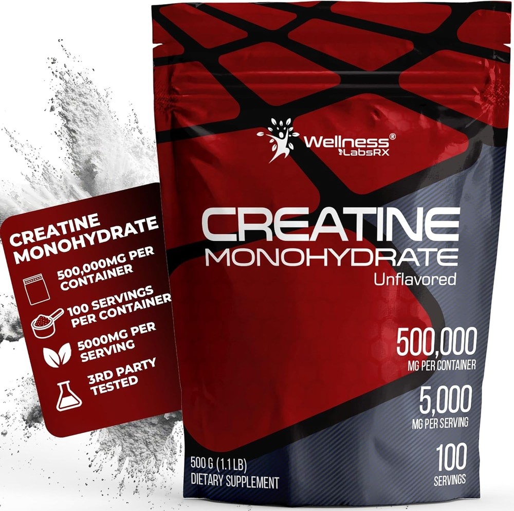 WELLNESS LABSRX Creatine Monohydrate Powder 500g – 100 Servings Micronized