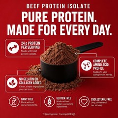 Beef Protein Isolate Powder, 24g Protein, BST Free, 2 Grams BCAA’s, Muscle Bu…