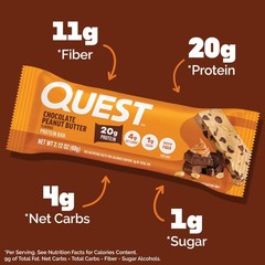 Quest Nutrition Chocolate Peanut Butter Protein Bars, 20g 4 Count (Pack of 1)