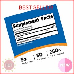 Nutricost L-Arginine (250 Grams) – Pure L-Arginine Powder – 5000mg Per Serving;
