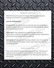 CREATINE & NOOTROPIC ***SAVE $15*** Sweat Ethic CREATE’D [180 Capsules]