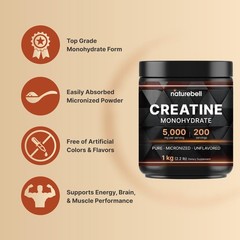 NatureBell Creatine Monohydrate Powder 1,000g, 5,000mg 2.2 Pound (Pack of 1)