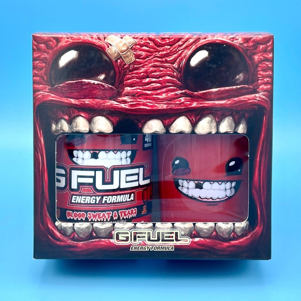 G Fuel Super Meat Boy Blood Sweat & Tears Collector’s Box + Shaker Cup + Sticker