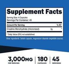 Nutricost Creatine Monohydrate 3,000mg, 180 Capsules (750mg Per Capsule)