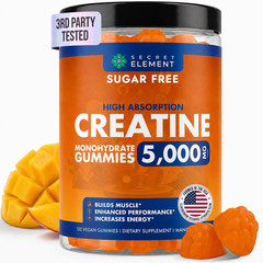 Secret Element Creatine Monohydrate Gummies 5000 mg per Serving, Sugar Free Vega