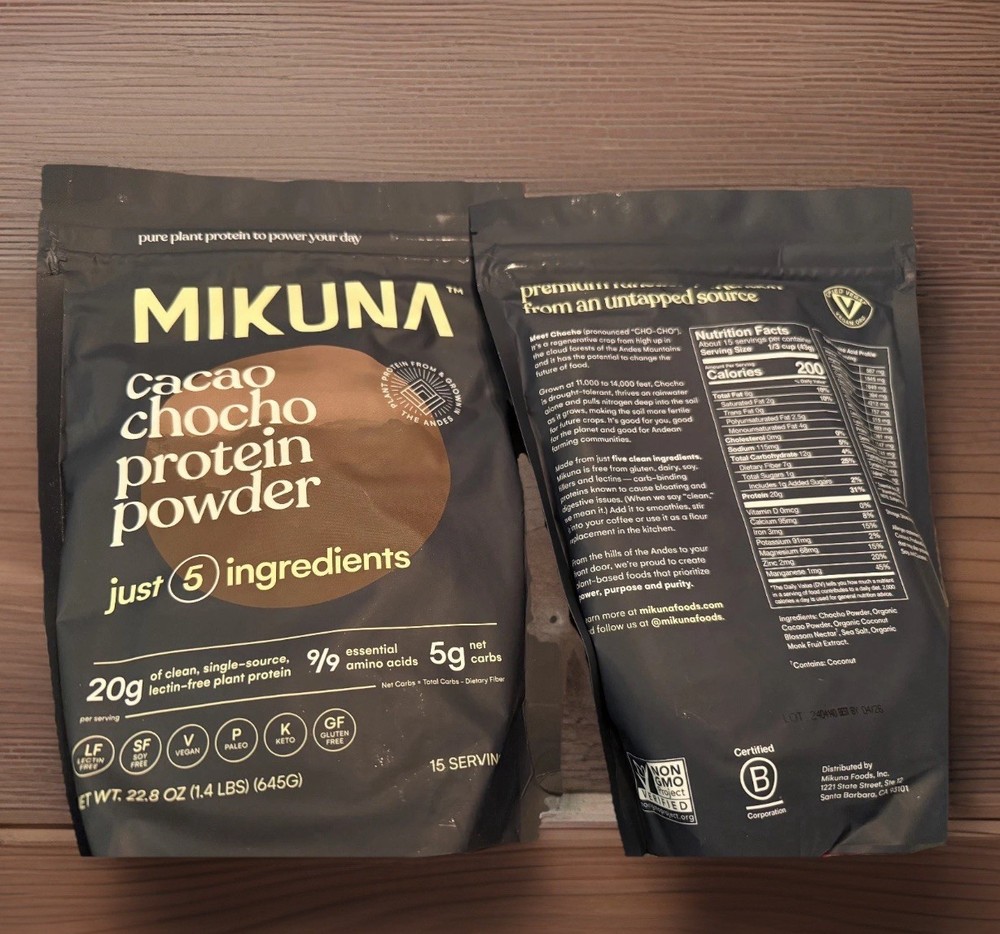 MIKUNA Cacao Plant-Based Protein Powder 22.8 oz Vegan Paleo Keto Gluten-Free