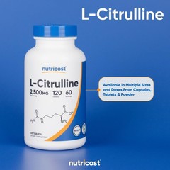 Nutricost L-Citrulline 2500mg Per Serving, 60 Servings, 1250mg Per Tablet, 120