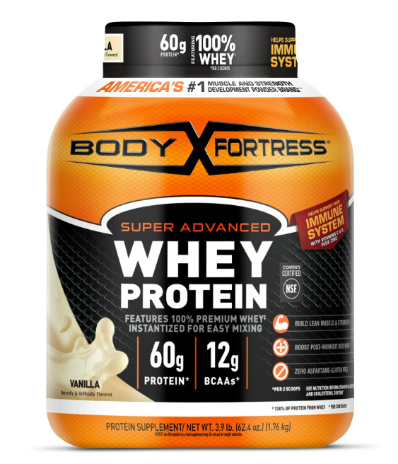 Body Fortress Super Advanced Whey Protein Powder, Vanilla, 3.9 lb, 60g Protein