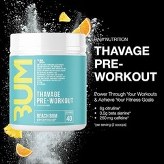 RAW Pre Workout Powder Thavage Beach Bum Sports Nutrition Supplement 40 Servings