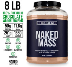 NAKED Chocolate Mass Gainer Protein Powder, 8 lb, 1,360 Calories