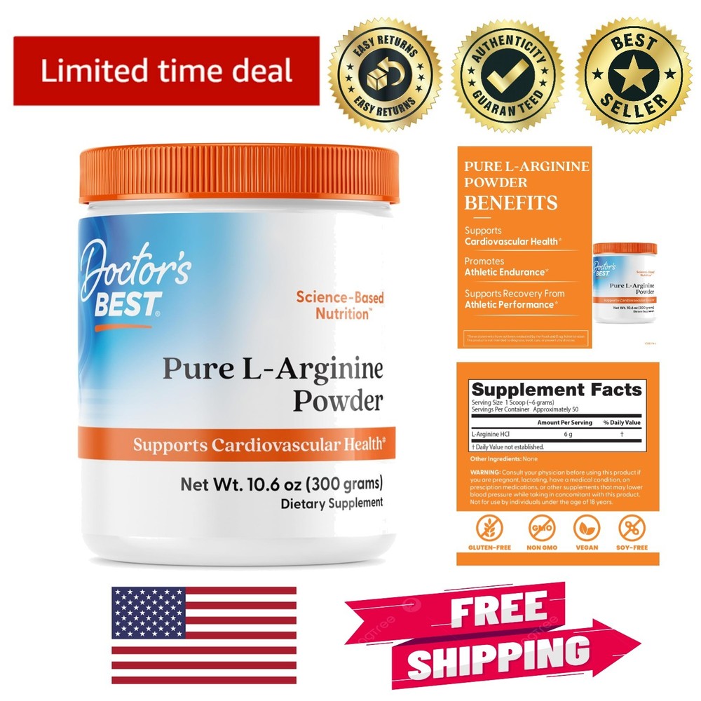 Pure L-Arginine Powder, & Gluten-Free, 10.6 oz for Enhanced Endurance