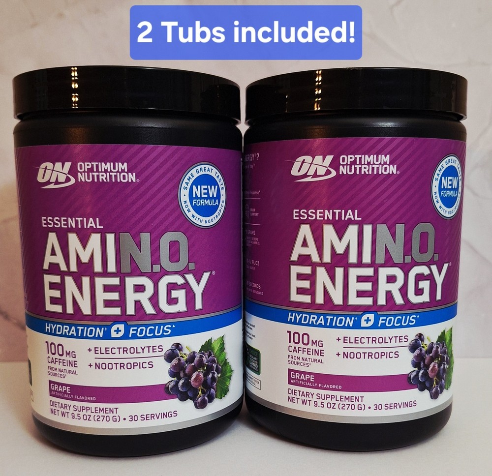 Amino Energy Hydration + Focus 🍇 2 Tubs, 30 Servings, 100mg Caffeine, 09/2027✨️